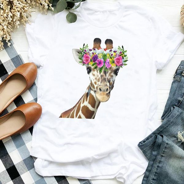 cartoon flower giraffe printing women t shirt floral print 90s trend tee womens female clothes top, White
cartoon flower giraffe printing women t shirt floral print 90s trend tee womens female clothes top, White