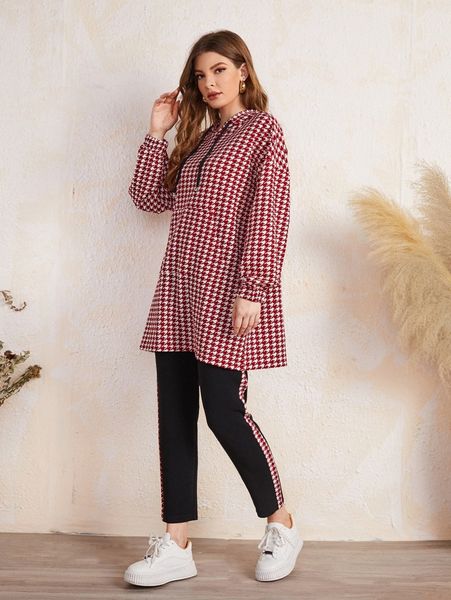 houndstooth print drawstring hoodie & contrast sideseam pants set 21gp#, White
houndstooth print drawstring hoodie & contrast sideseam pants set 21gp#, White