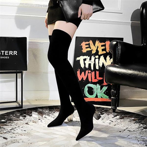 boots 2021 women over the knee high 7cm heels pointed toe nightclub block crystal low winter prom flock shoes, Black
boots 2021 women over the knee high 7cm heels pointed toe nightclub block crystal low winter prom flock shoes, Black