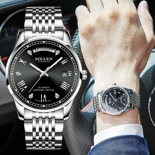 wristwatches solon watch men's automatic mechanical ultra-thin waterproof calendar leisure business atmosphere, Slivery;brown
wristwatches solon watch men's automatic mechanical ultra-thin waterproof calendar leisure business atmosphere, Slivery;brown