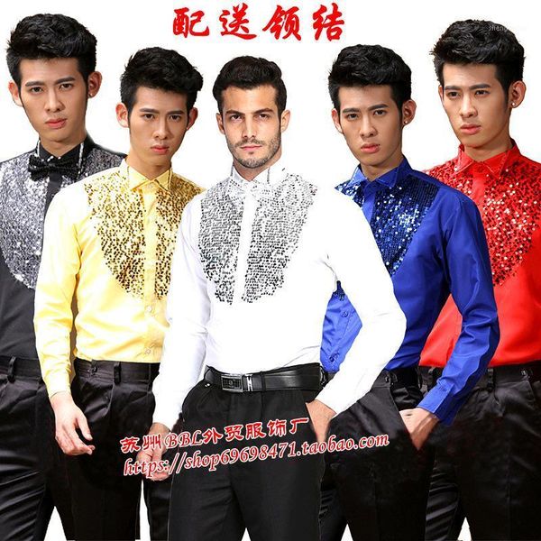 men's colorful sequined shirt performance party stage chorus dance dress shirts, White;black
men's colorful sequined shirt performance party stage chorus dance dress shirts, White;black