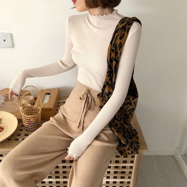 women's sweaters autumn winter wooden ear long-sleeved half-high collar bottoming shirt women, White;black
women's sweaters autumn winter wooden ear long-sleeved half-high collar bottoming shirt women, White;black