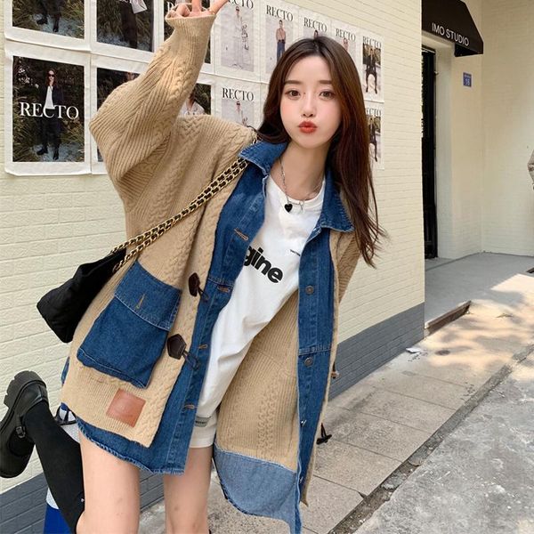 women's knits & tees knitted sweater autumn cardigan korean 2021 loose long sleeve single row button ox horn denim splicing wear, White
women's knits & tees knitted sweater autumn cardigan korean 2021 loose long sleeve single row button ox horn denim splicing wear, White