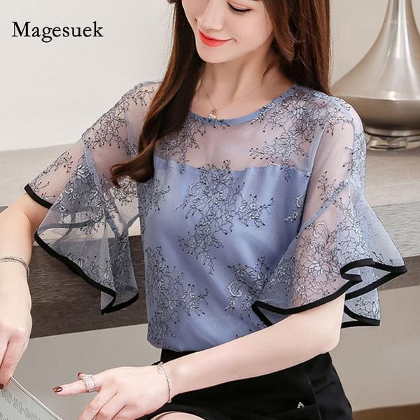 women's blouses & shirts printed flower chiffon blouse women summer korean o-neck lace shirt spring irregular short sleeve flare 3546, White
women's blouses & shirts printed flower chiffon blouse women summer korean o-neck lace shirt spring irregular short sleeve flare 3546, White