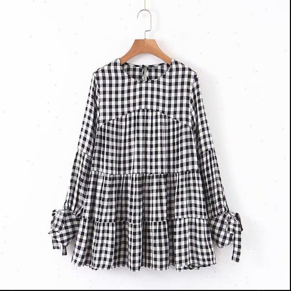 women shirt fashion o neck plaid print casual loose smock blouse autumn ladies pleats shirts chic femininas kimono blusas, White
women shirt fashion o neck plaid print casual loose smock blouse autumn ladies pleats shirts chic femininas kimono blusas, White