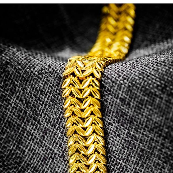 link, chain thick mens bracelet band 24k gold trendy hip hop wrist brackelts double leafs design, Black
link, chain thick mens bracelet band 24k gold trendy hip hop wrist brackelts double leafs design, Black