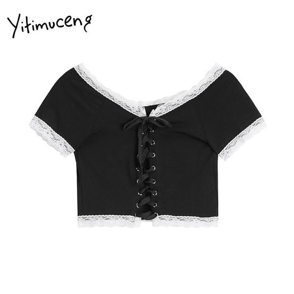 yitimuceng bandage t shirts woman lace floral tees skinny slash neck solid black 2021 summer fashion knitted tshirts women's t-shirt, White
yitimuceng bandage t shirts woman lace floral tees skinny slash neck solid black 2021 summer fashion knitted tshirts women's t-shirt, White