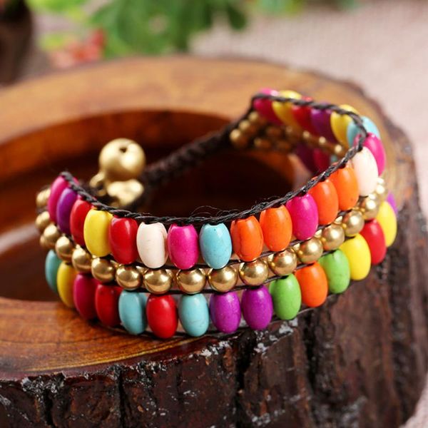 link, chain bohemia style creative turquoise copper beads thai wax rope hand-woven double row women bracelets on hand bangles female, Black
link, chain bohemia style creative turquoise copper beads thai wax rope hand-woven double row women bracelets on hand bangles female, Black