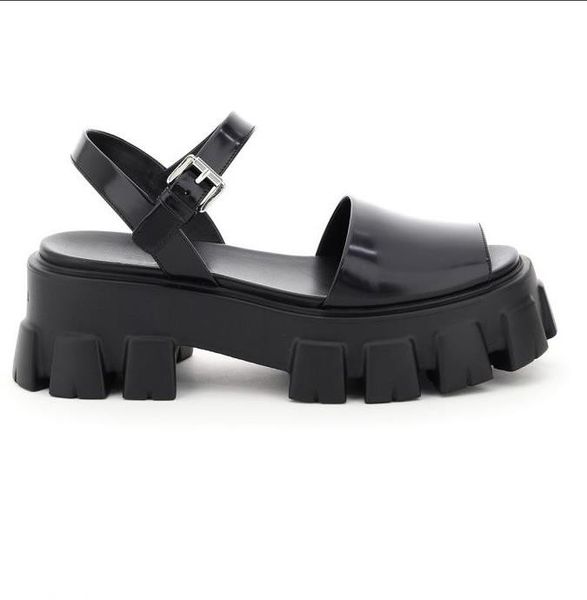 women brushed leather sandals designer lady ankle strap metal buckle tread rubber sole platform heel slide, Black
women brushed leather sandals designer lady ankle strap metal buckle tread rubber sole platform heel slide, Black
