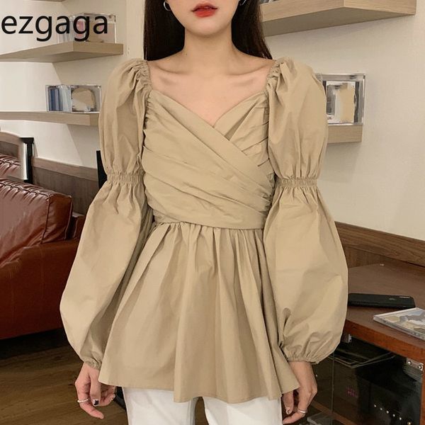 ezgaga v-neck women blouse korean chic vintage criss-cross pleated slim waist puff sleeve solid elegant shirts sweet blusas 210430, White
ezgaga v-neck women blouse korean chic vintage criss-cross pleated slim waist puff sleeve solid elegant shirts sweet blusas 210430, White