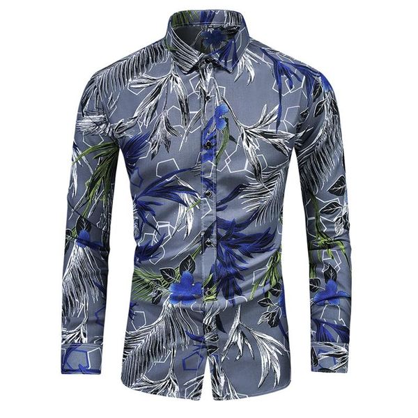 men's casual shirts fashion for men long sleeve floral print shirt autumn button turn-down collar camisa masculina, White;black 
men's casual shirts fashion for men long sleeve floral print shirt autumn button turn-down collar camisa masculina, White;black
