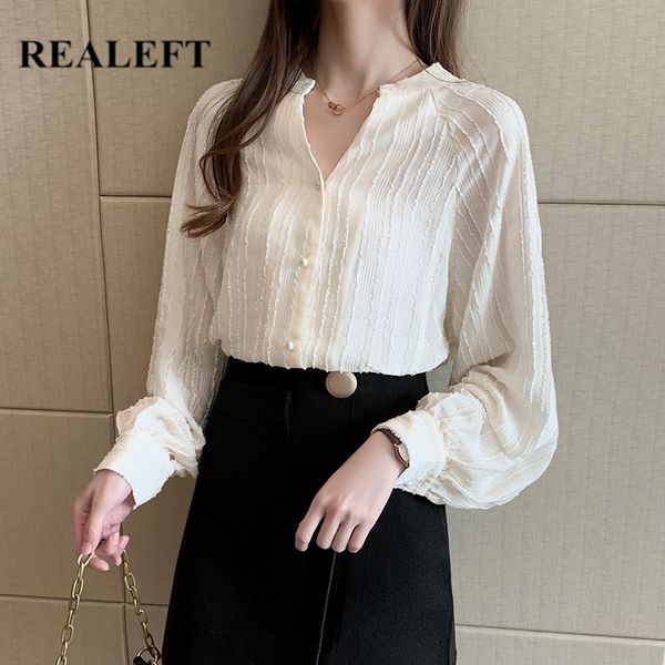 spring white color chic women's shirt female blouse button v-neck lantern sleeve korean ol style blouses 210428
spring white color chic women's shirt female blouse button v-neck lantern sleeve korean ol style blouses 210428