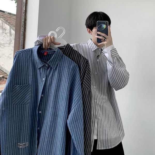 men's casual shirts oversize striped shirt 2021 fashion korean streetwear men loose long sleeve male clothing harajuku, White;black
men's casual shirts oversize striped shirt 2021 fashion korean streetwear men loose long sleeve male clothing harajuku, White;black
