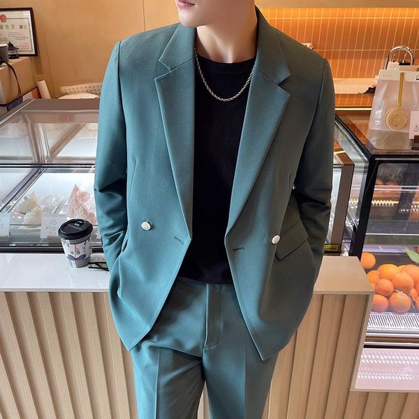 men's suits & blazers 2 pcs set jacket pants / 2021 fashion casual boutique double-breasted solid color dress suit coat trousers, White;black
men's suits & blazers 2 pcs set jacket pants / 2021 fashion casual boutique double-breasted solid color dress suit coat trousers, White;black