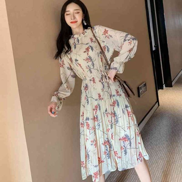 dress for women long sleeve print chiffon stand collar pleated vestido de mujer es e343 210426, Black;gray 
dress for women long sleeve print chiffon stand collar pleated vestido de mujer es e343 210426, Black;gray