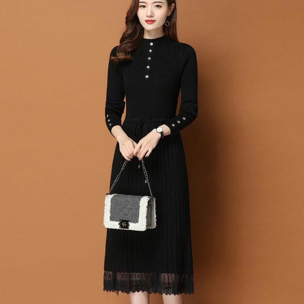 autumn winter vintage plus size lace dress 2021 korean elegant women bodycon party black knitted maxi vestidos casual dresses, Black;gray
autumn winter vintage plus size lace dress 2021 korean elegant women bodycon party black knitted maxi vestidos casual dresses, Black;gray