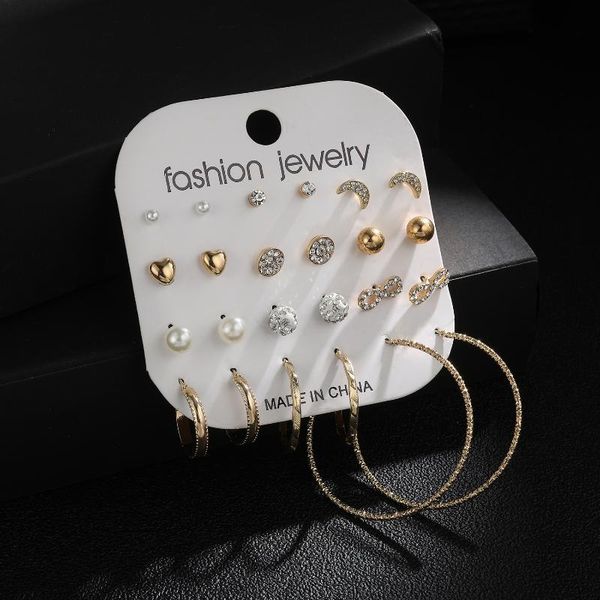 hoop & huggie 12 pairs fashion ear studs earrings for women gold big small wedding party engagement daily jewelry, Golden;silver