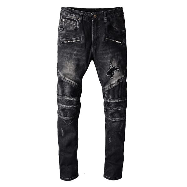 men's jeans biker black stretch denim pants leather pleated patchwork holes ripped slim pencil trousers thvz, Blue
men's jeans biker black stretch denim pants leather pleated patchwork holes ripped slim pencil trousers thvz, Blue