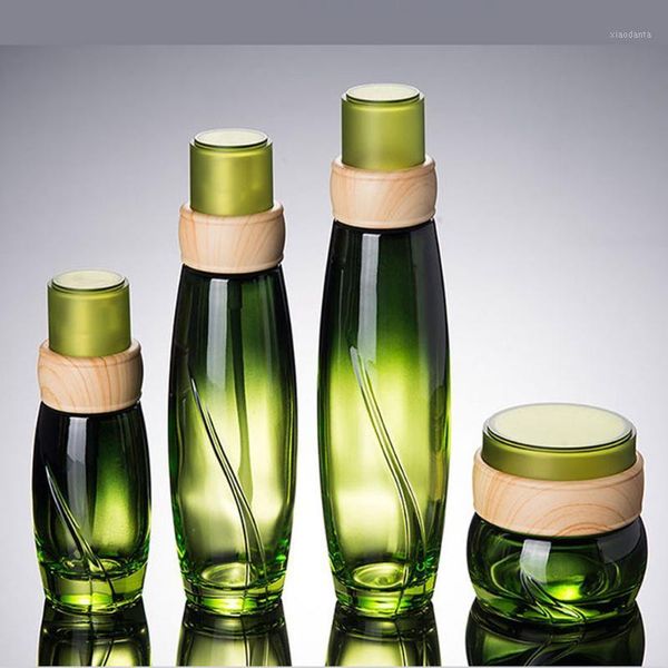 40ml 100ml 120ml 50pcs/lot green glass bottle with press pump wooden shape lid lotion bottles for cosmetic packing storage & jars
40ml 100ml 120ml 50pcs/lot green glass bottle with press pump wooden shape lid lotion bottles for cosmetic packing storage & jars