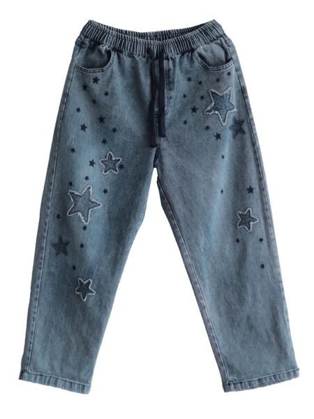 women's jeans 2021 summer vintage elastic waist retro cotton denim stars applique embroidered harem pants, Blue
women's jeans 2021 summer vintage elastic waist retro cotton denim stars applique embroidered harem pants, Blue