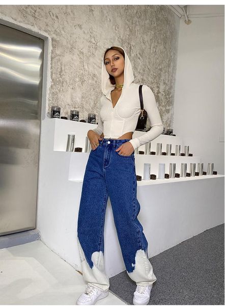 women's jeans 2021 female patchwork baggy large size women straight denim pants high waisted trousers undefined vintage clothing, Blue
women's jeans 2021 female patchwork baggy large size women straight denim pants high waisted trousers undefined vintage clothing, Blue