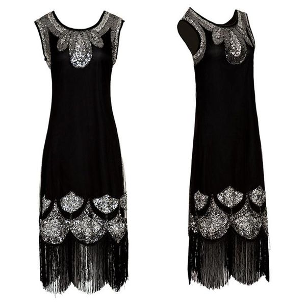 great gatsby dress 1920s vintage flapper sequined embellished fringed sleeve midi party art deco double accessories casual dresses, Black;gray
great gatsby dress 1920s vintage flapper sequined embellished fringed sleeve midi party art deco double accessories casual dresses, Black;gray