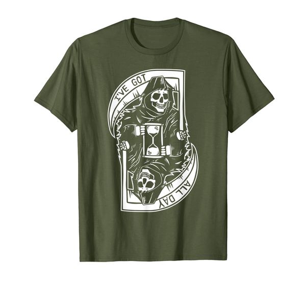 grim reaper shirt "i've got all day" death skeleton t-shirt, White;black