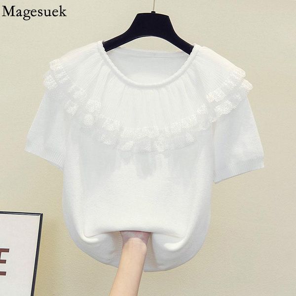 women's blouses & shirts summer o-neck loose lace blouse women ruffles knitted 2021 clothing short sleeve blusa 13938, White
women's blouses & shirts summer o-neck loose lace blouse women ruffles knitted 2021 clothing short sleeve blusa 13938, White