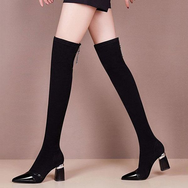 over-the-knee boots women's 2021 autumn and winter pointed toe rhinestone stretch high-heeled thick-heeled, Black
over-the-knee boots women's 2021 autumn and winter pointed toe rhinestone stretch high-heeled thick-heeled, Black