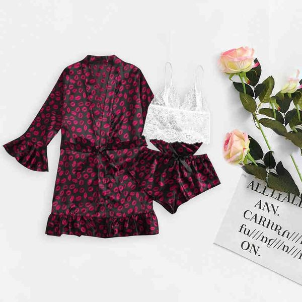 cardigan imitation silk printed women's bagged red fun underwear three piece set 211203, Black;white
cardigan imitation silk printed women's bagged red fun underwear three piece set 211203, Black;white