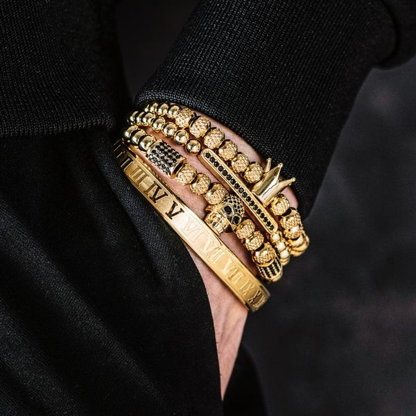 4pcs/set classical handmade braiding bracelet gold hip hop men pave cz zircon skull roman numeral bracelet luxury jewelrybracelets, Golden;silver
4pcs/set classical handmade braiding bracelet gold hip hop men pave cz zircon skull roman numeral bracelet luxury jewelrybracelets, Golden;silver