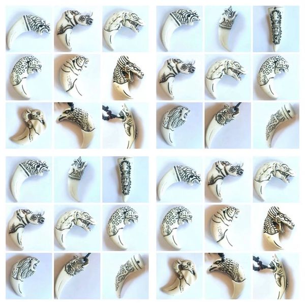 15 pcs faux yak bone mixed lion shark totem pendant carve resin tooth charms wax cotton cord tribal necklace, Silver
15 pcs faux yak bone mixed lion shark totem pendant carve resin tooth charms wax cotton cord tribal necklace, Silver