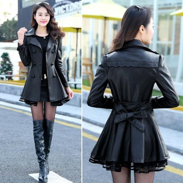 women's leather & faux kmetram jacket autumn winter women clothes 2021 korean long trench coat female jaqueta de couro my3420, Black
women's leather & faux kmetram jacket autumn winter women clothes 2021 korean long trench coat female jaqueta de couro my3420, Black