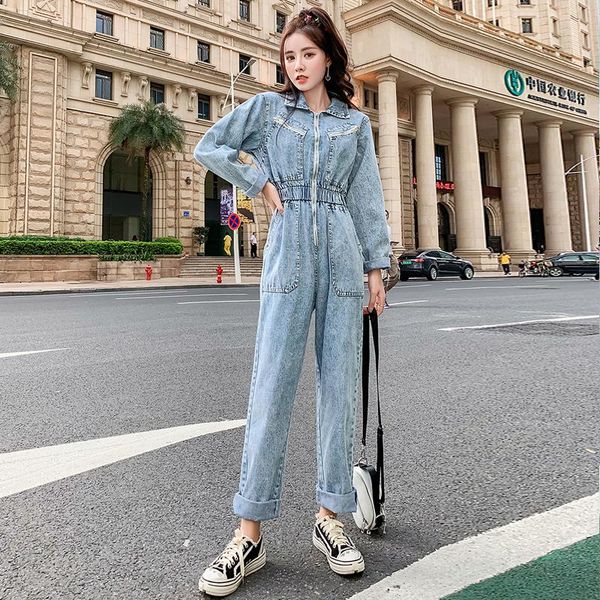 gym clothing denim jumpsuit women spring and autumn korean jeans long-sleeved elastic waist bf wind tooling one-piece female, White;black
gym clothing denim jumpsuit women spring and autumn korean jeans long-sleeved elastic waist bf wind tooling one-piece female, White;black