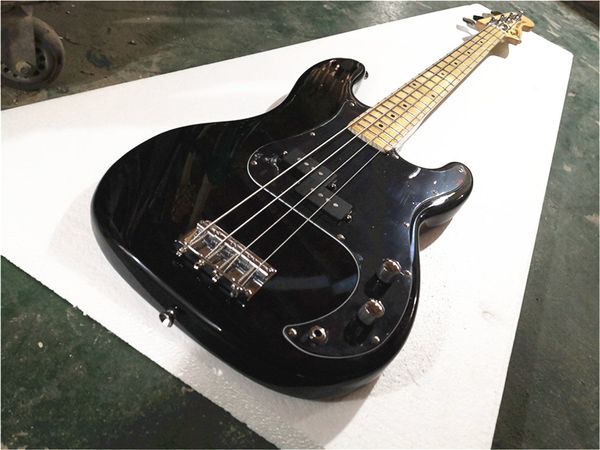 custom prec bass guitar,4 string black bass chrome hardware basswood body maple fingerboard
