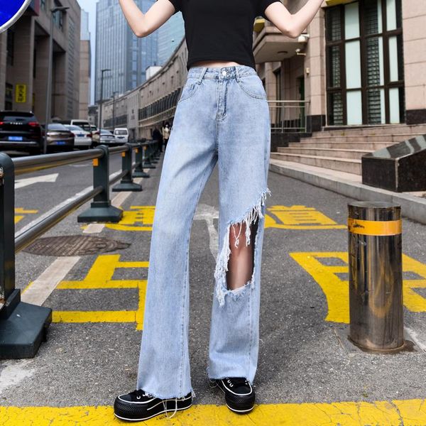 women's jeans big hole 2021 high waist loose straight pants small beggar wide leg floor, Blue
women's jeans big hole 2021 high waist loose straight pants small beggar wide leg floor, Blue