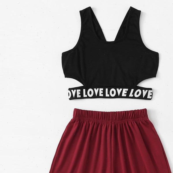fashion letter sleeveless two piece women tracksuits cutfits red summer style hollow out womens sets pullover tank tracksuit, Gray
fashion letter sleeveless two piece women tracksuits cutfits red summer style hollow out womens sets pullover tank tracksuit, Gray