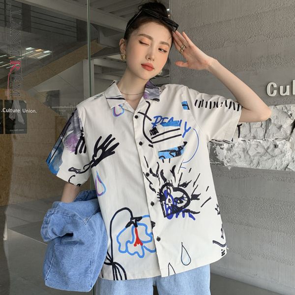 women lapel shirts summer short sleeve printing graffiti random single breasted loose outerwear 2d1775 210507, White
women lapel shirts summer short sleeve printing graffiti random single breasted loose outerwear 2d1775 210507, White