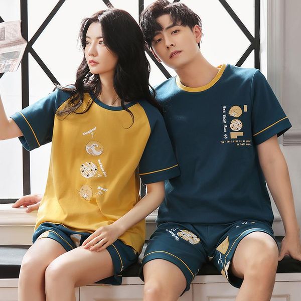 men's sleepwear cotton summer women pajamas sets fashion yellow patchwork cartoon couple plus size loose cute homewear, Black;brown
men's sleepwear cotton summer women pajamas sets fashion yellow patchwork cartoon couple plus size loose cute homewear, Black;brown