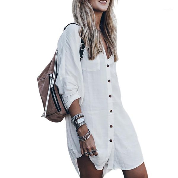 women's swimwear 2021 women shirt beach vacation sunscreen bikini cover up 3/4 sleeve v-neck irregular hem swimsuit beachwear for summe, White;black
women's swimwear 2021 women shirt beach vacation sunscreen bikini cover up 3/4 sleeve v-neck irregular hem swimsuit beachwear for summe, White;black