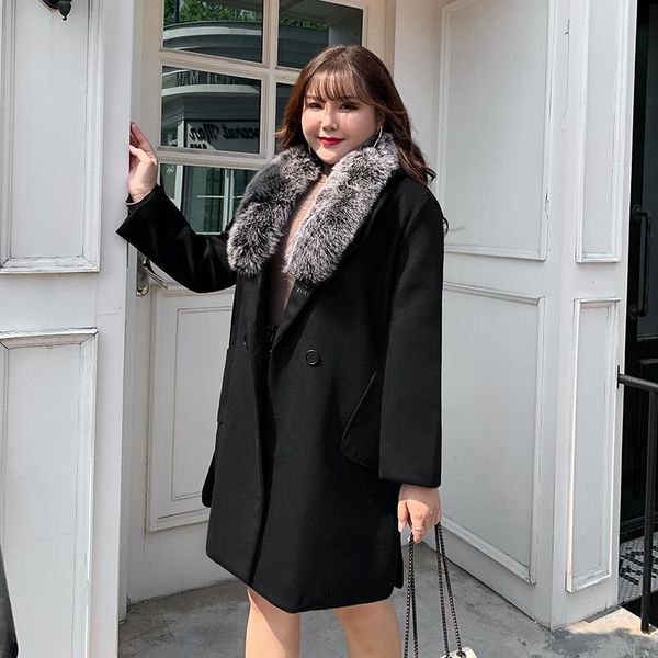 women's wool & blends thick coats women 2021 woolen overcoat real fur collar ladies winter trench plus over size euro 5xl female outerw, Black
women's wool & blends thick coats women 2021 woolen overcoat real fur collar ladies winter trench plus over size euro 5xl female outerw, Black