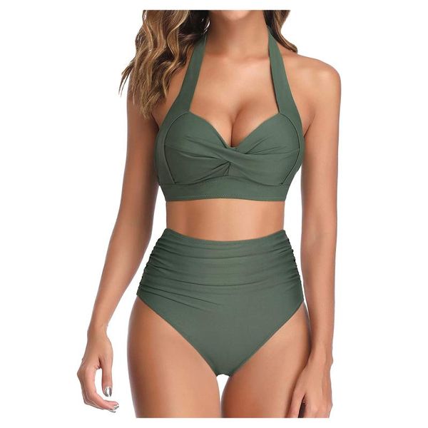 women's swimwear ladies halter pure color bikinis 2021 mujer high waist strap split swimsuit bikini retro two-piece open back f4*, White;black
women's swimwear ladies halter pure color bikinis 2021 mujer high waist strap split swimsuit bikini retro two-piece open back f4*, White;black