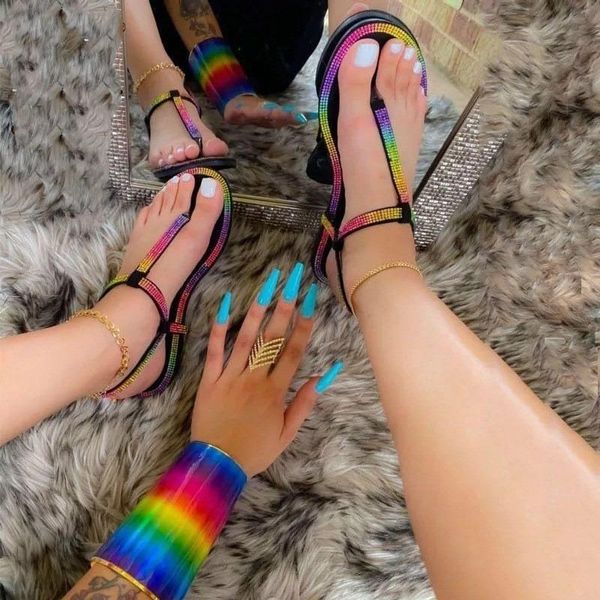 women's sandals brief flat heel rainbow color summer holiday weekends beach sand shoes woman crystal plus size43 2021, Black
women's sandals brief flat heel rainbow color summer holiday weekends beach sand shoes woman crystal plus size43 2021, Black