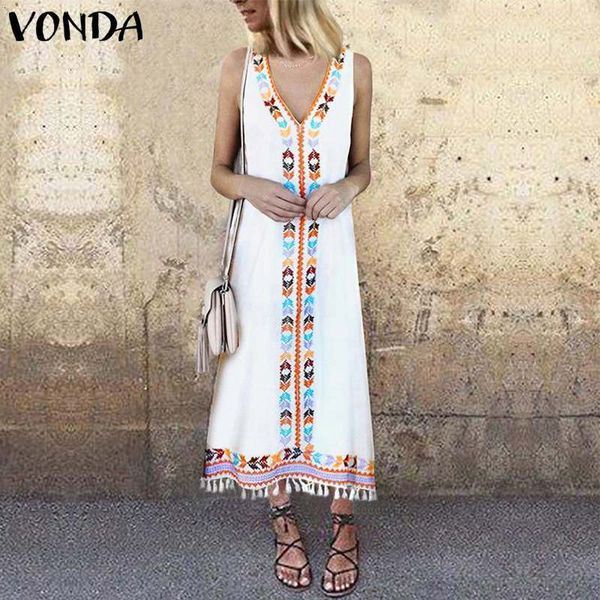 women's blouses & shirts 2021 vonda summer beach casual vestido v neck sleeveless maxi long dresses bohemian women floral pri, White
women's blouses & shirts 2021 vonda summer beach casual vestido v neck sleeveless maxi long dresses bohemian women floral pri, White