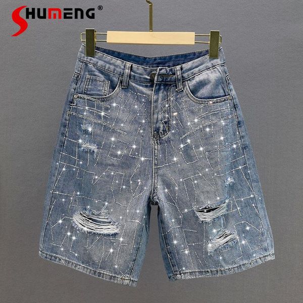 women's jeans 2021 summer rhinestone ripped high waist for women blue loose thin knee-length pants ladies
women's jeans 2021 summer rhinestone ripped high waist for women blue loose thin knee-length pants ladies