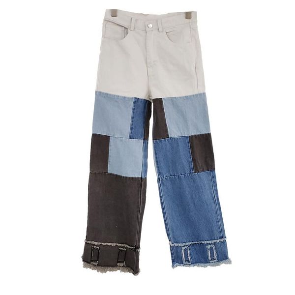 women's jeans superaen 2021 autumn streetwear retro patchwork color matching fashion distressed wide leg denim pants, Blue
women's jeans superaen 2021 autumn streetwear retro patchwork color matching fashion distressed wide leg denim pants, Blue