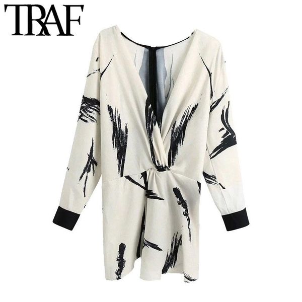 women's blouses & shirts traf women fashion with knot printed vintage deep v neck long sleeve back zipper female blusas chic, White
women's blouses & shirts traf women fashion with knot printed vintage deep v neck long sleeve back zipper female blusas chic, White