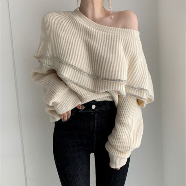 autumn knit sweater women black beige long sleeve o-neck knitted loose ruffles korean female winter warm soft sweaters 210514, White;black
autumn knit sweater women black beige long sleeve o-neck knitted loose ruffles korean female winter warm soft sweaters 210514, White;black