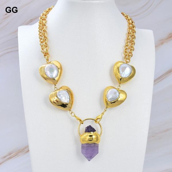 pendant necklaces jk 19'' natural amethysts point white pearl heart necklace gold color plated chain hiphop for women, Silver
pendant necklaces jk 19'' natural amethysts point white pearl heart necklace gold color plated chain hiphop for women, Silver