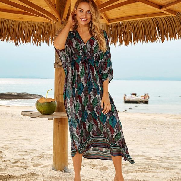 women's swimwear black leaf long skirt loose beach holiday sun protection bikini blouse swimsuit, White;black
women's swimwear black leaf long skirt loose beach holiday sun protection bikini blouse swimsuit, White;black